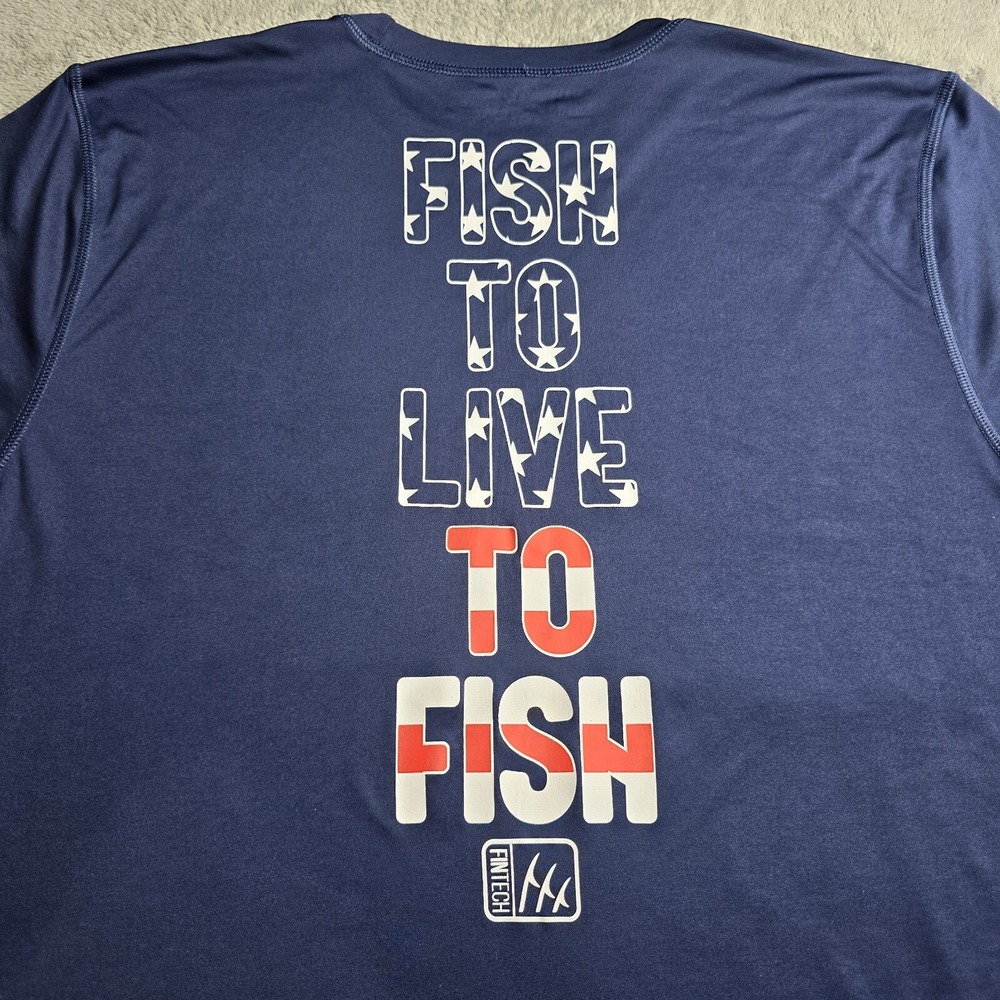 Fintech Shirt Mens L Fish To Live Live To Fish Patriotic American Flag Navy Blue